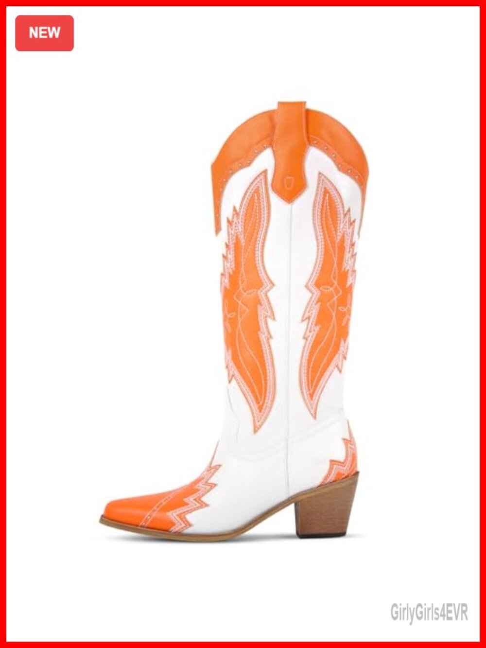 Women's Embroidered Cowgirl Knee High Boots Chunky Heel Pointed Toe Vegan